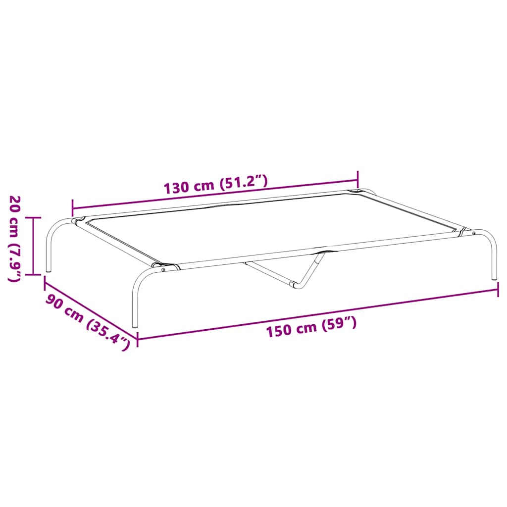 Vyvýšený pelíšek pro psy černý 150x90x20 cm Textilén a ocel