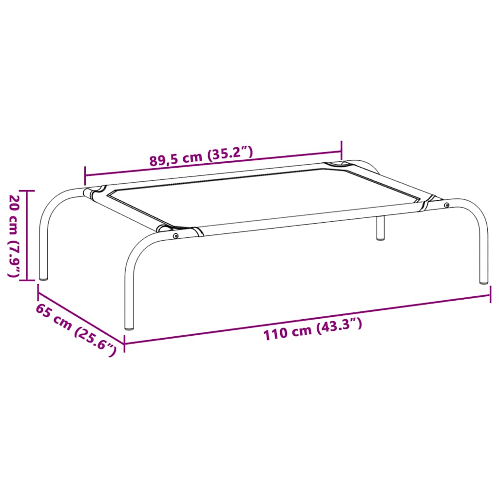 Vyvýšený pelíšek pro psy šedý 110x65x20 cm Textilén a ocel