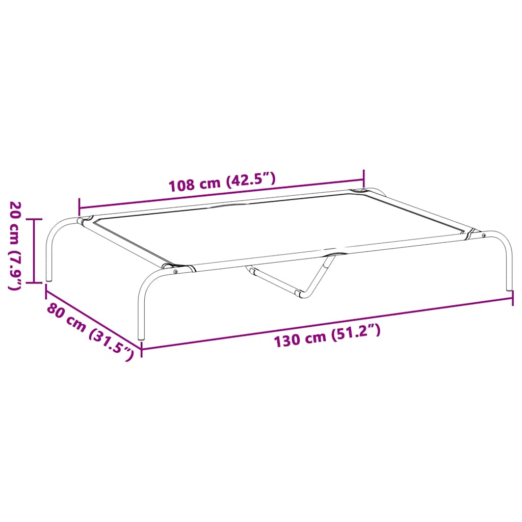 Vyvýšený pelíšek pro psy šedý 130x80x20 cm Textilén a ocel