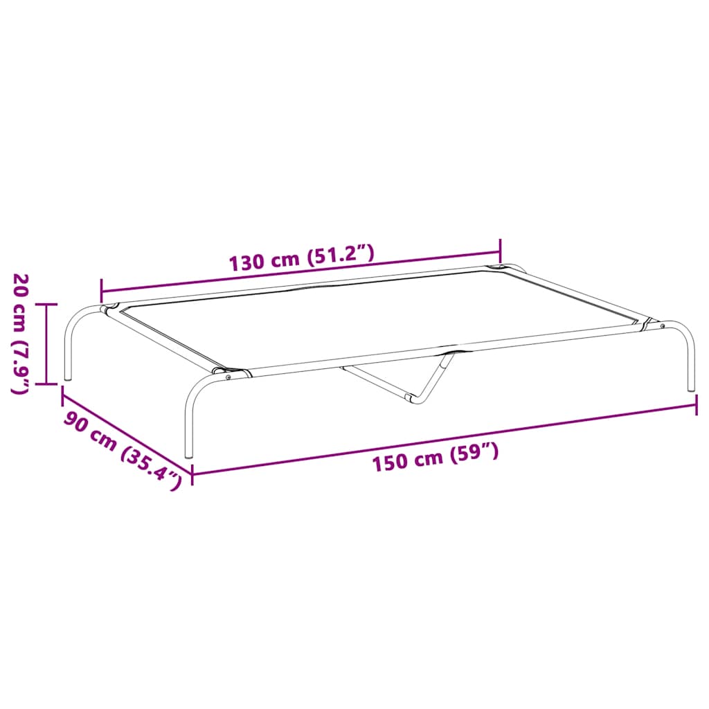 Zvýšený pelíšek pro psy šedý 150x90x20 cm Textilén a ocel
