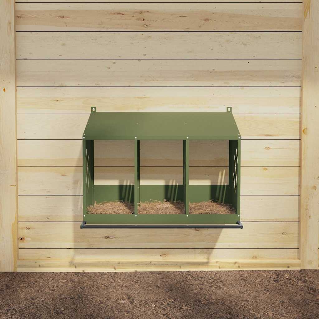 Hnízdní box pro kuřata se 3 přihrádkami olivově zelený kovový