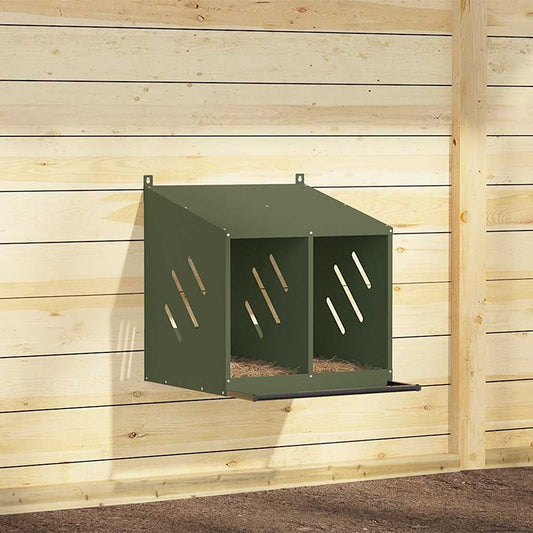 Hnízdní box pro kuřata se 2 přihrádkami olivově zelený kovový