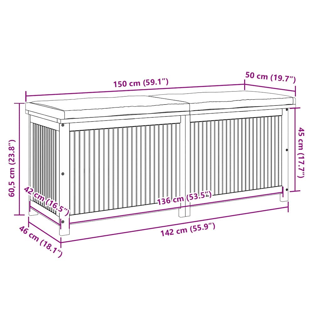 Venkovní box na polštáře 150x50x60,5 cm masivní dřevo akácie