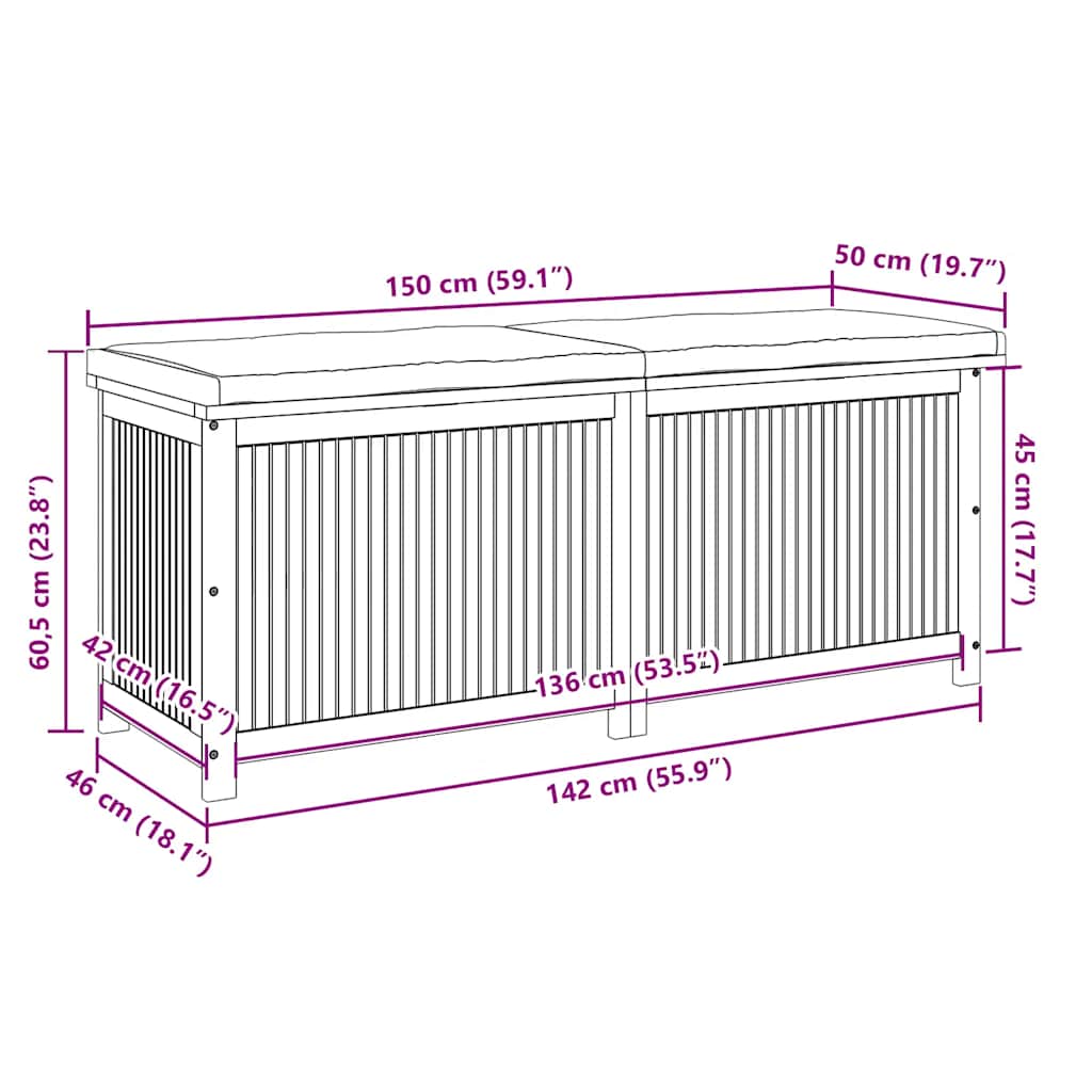 Venkovní box na polštáře 150x50x60,5 cm masivní dřevo akácie