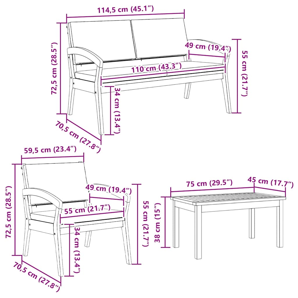 Bistro souprava 4 pcs Hnědá 75 x 45 x 38cm