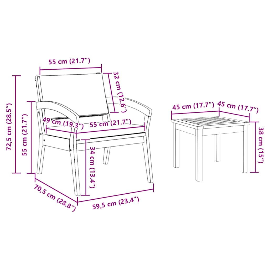 Bistro souprava 3 pcs Hnědá 45 x 45 x 38cm