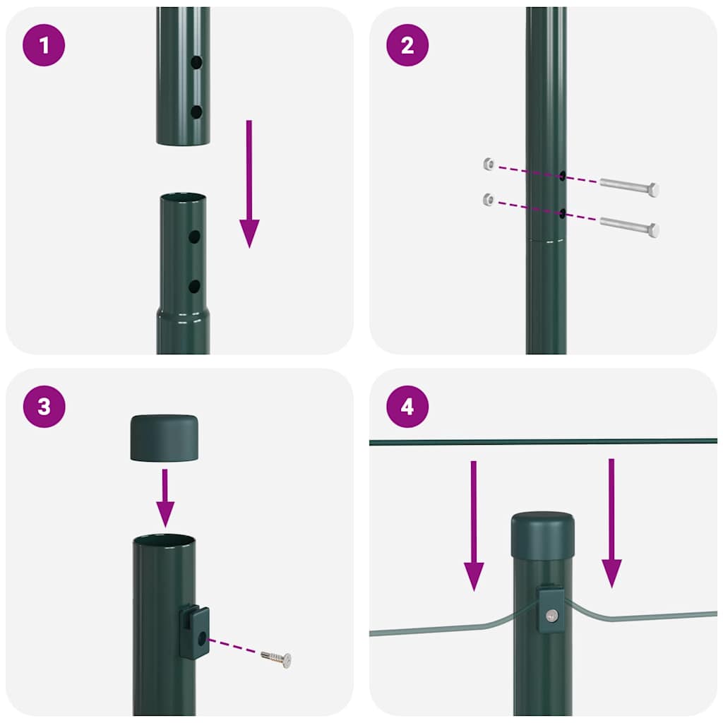 Plotové sloupky 7 pcs Zelená Ø32mm 200 cm Pozinkovaná ocel