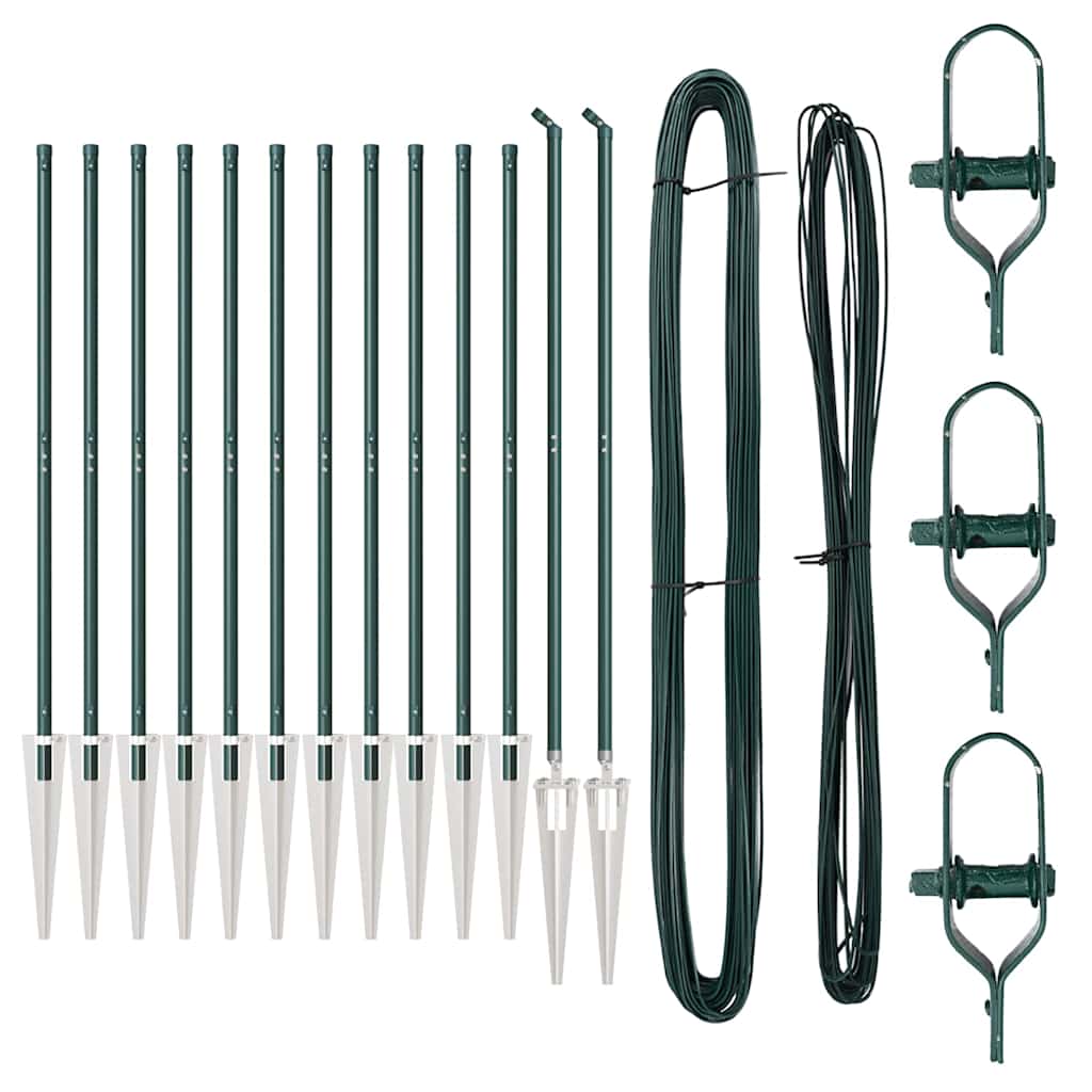 Plotové sloupky 13 pcs Zelená Ø32mm 140 cm Pozinkovaná ocel