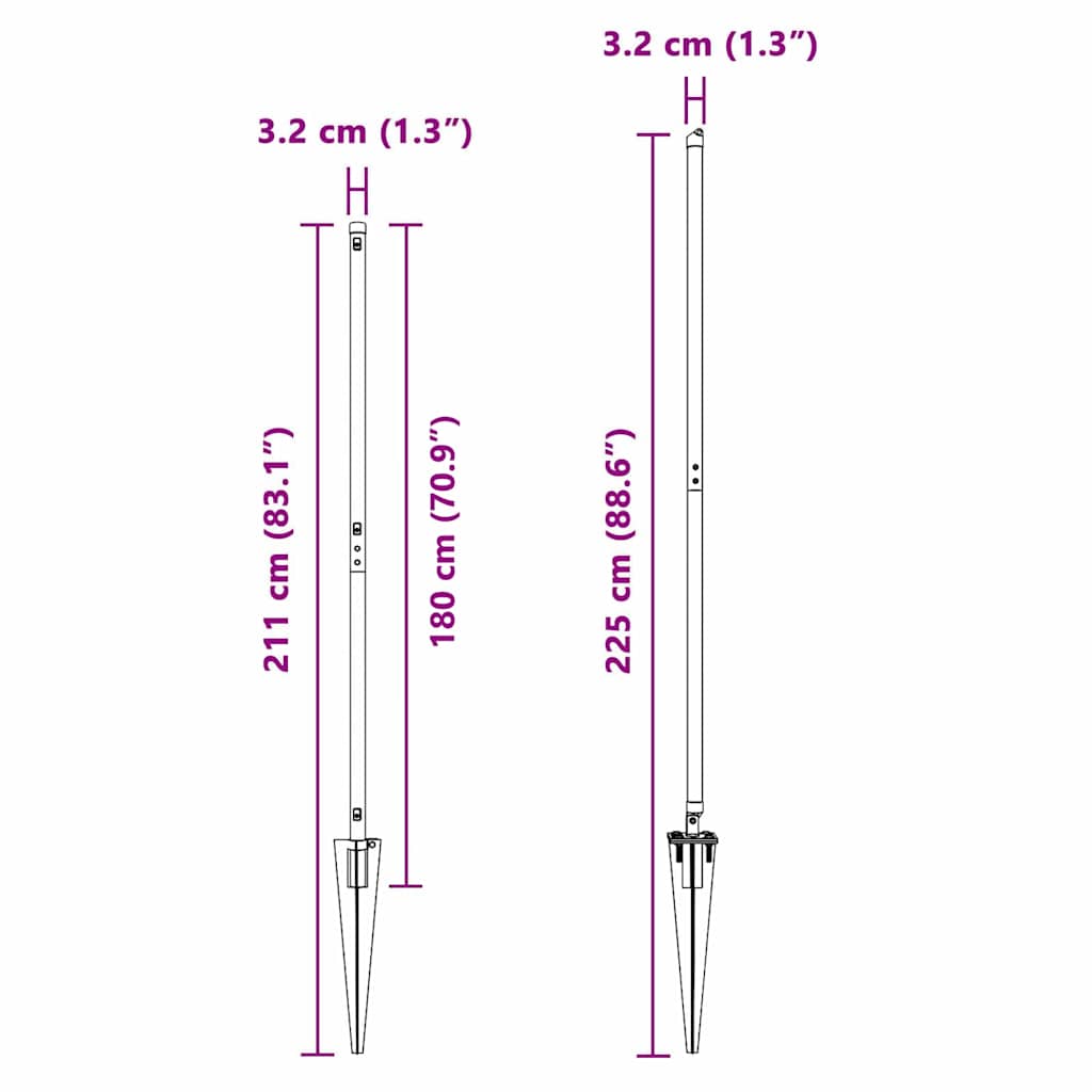 Plotové sloupky 7 pcs Šedá Ø32mm 180 cm Pozinkovaná ocel