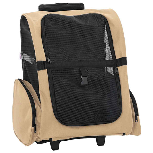 Vozík pro domácí mazlíčky 3 v 1, design, písková barva, 48 x 32 x (57-106) cm, oxfordská látka