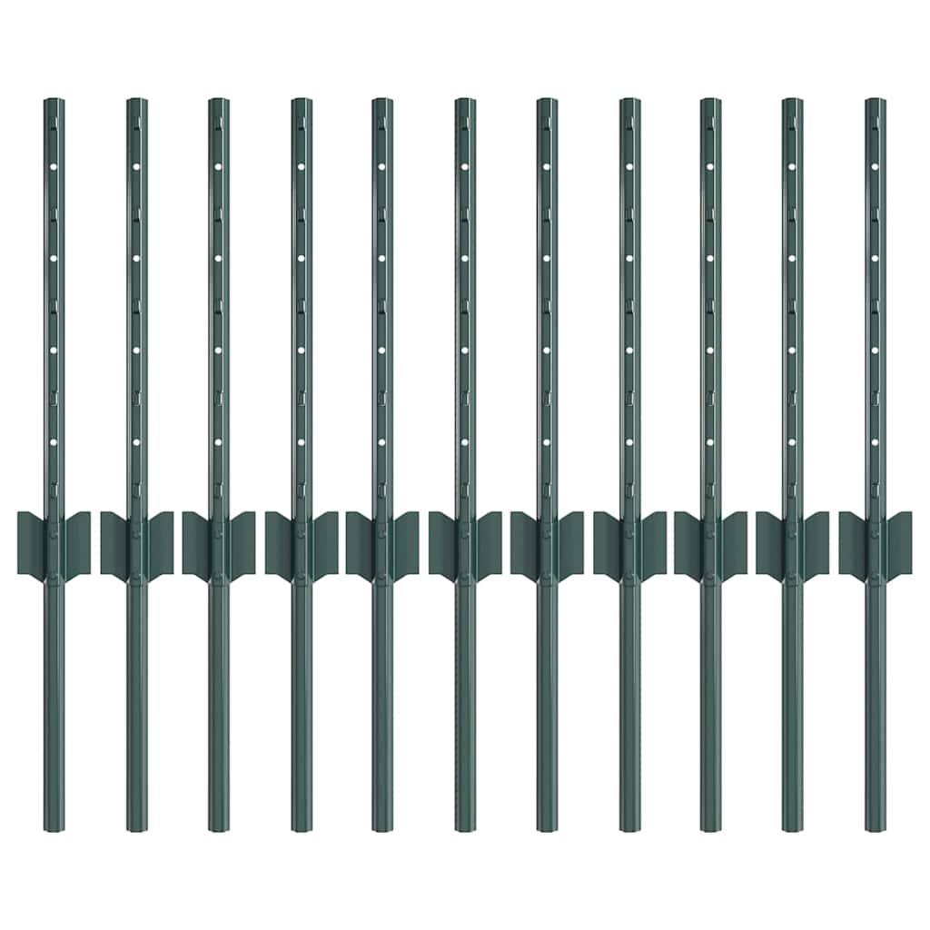 Plotové sloupky 11 pcs Zelená 40 cm Ocel