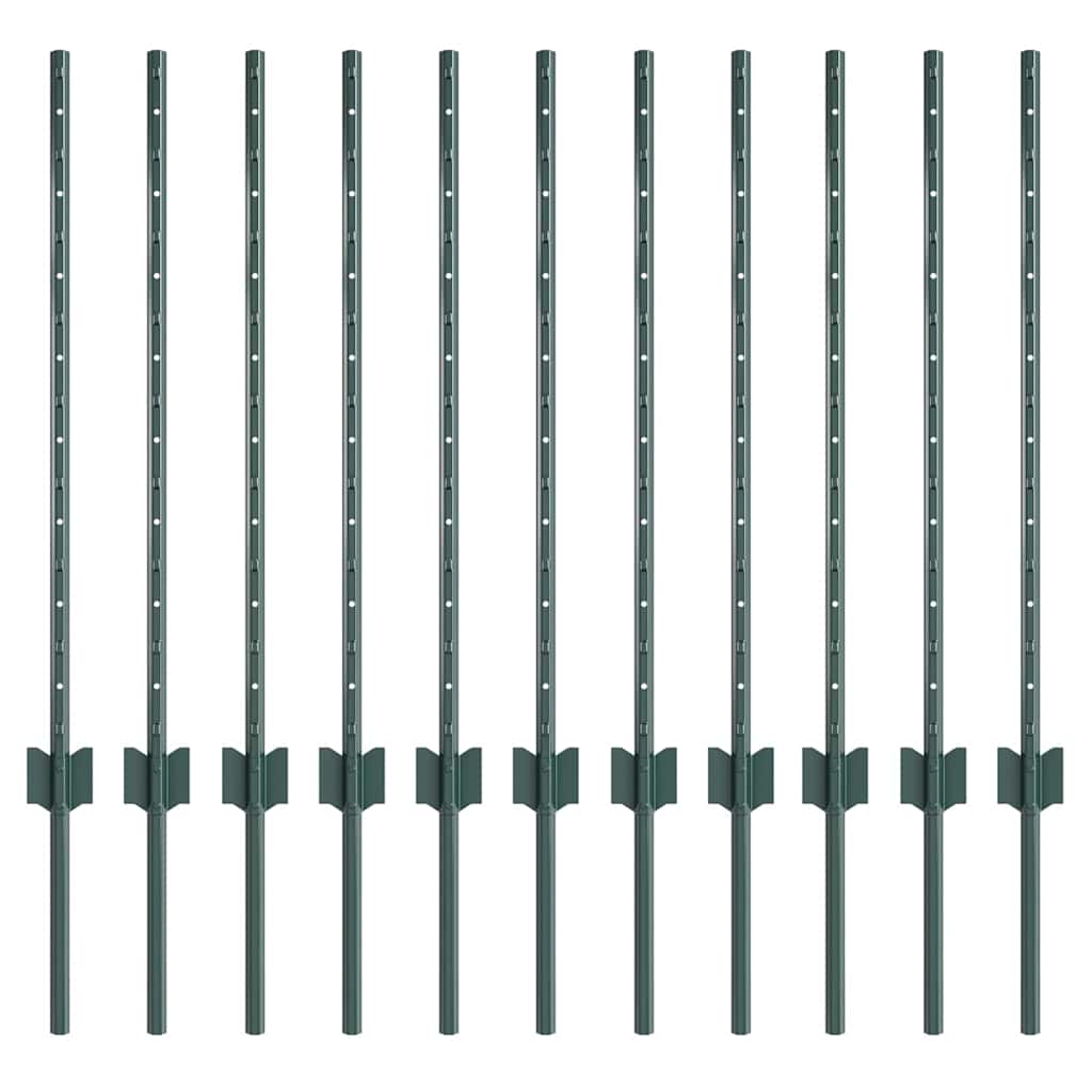 Plotové sloupky 11 pcs Zelená 80 cm Ocel