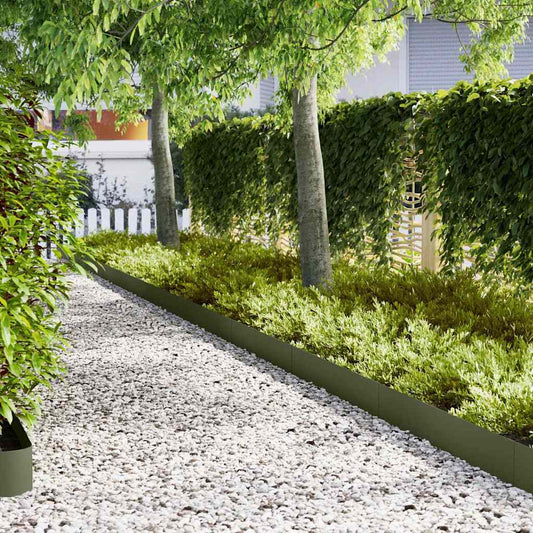 Obrubníky trávníku 50 pcs Olivově zelená 100 x 0.5 x 20 cm Ocel