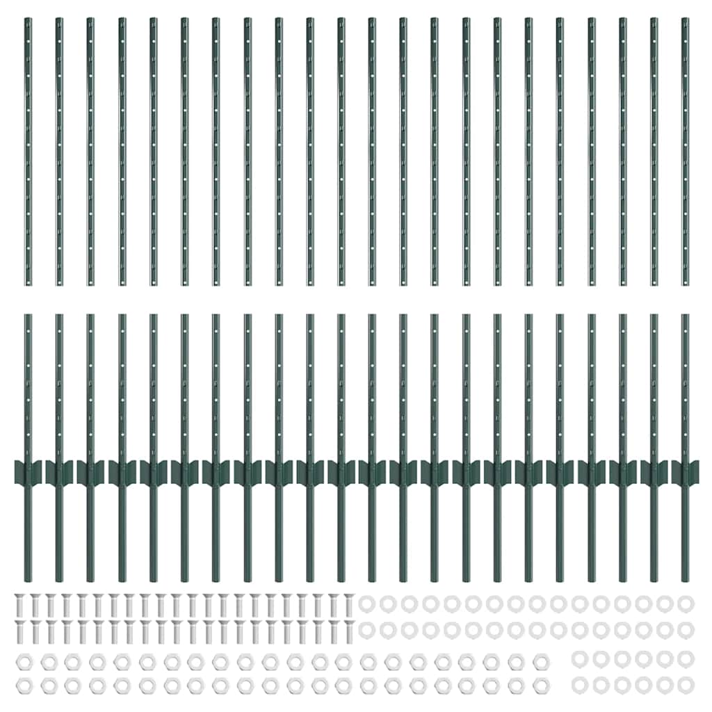 Plotové sloupky 22 pcs Zelená 140 cm Ocel