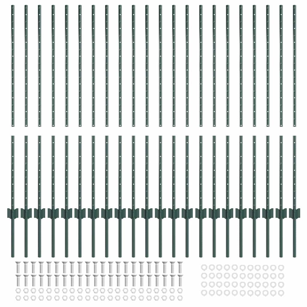 Plotové sloupky 22 pcs Zelená 160 cm Ocel
