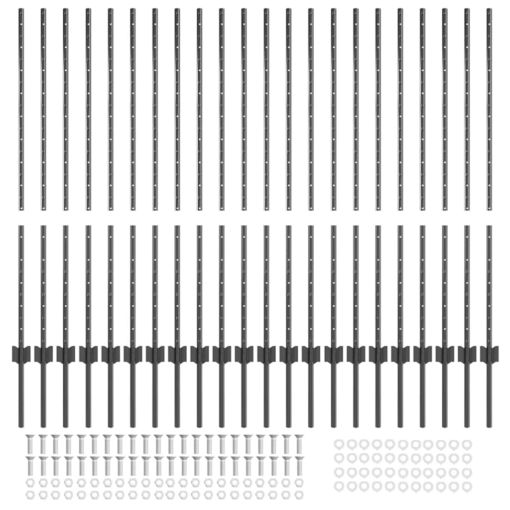 Plotové sloupky 44 pcs Šedá 160 cm Ocel