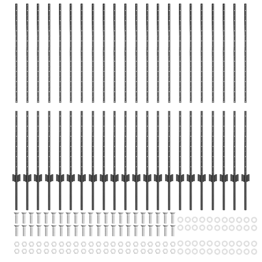 Plotové sloupky 44 pcs Šedá 180 cm Ocel