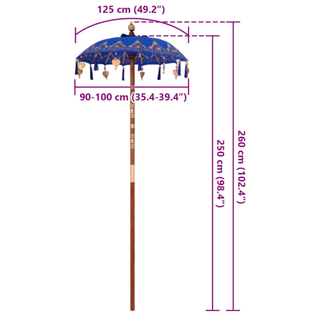 Balijský slunečník Modrá (90-100) x 260 cm