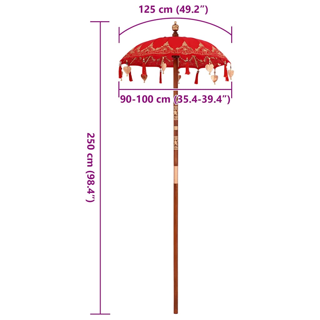 Balijský slunečník Červená (90-100) x 260 cm