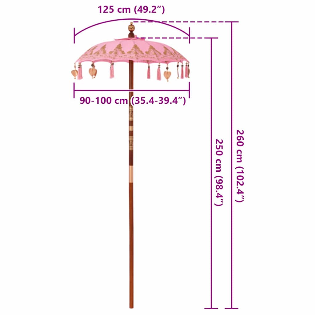 Balijský slunečník Růžová (90-100) x 260 cm