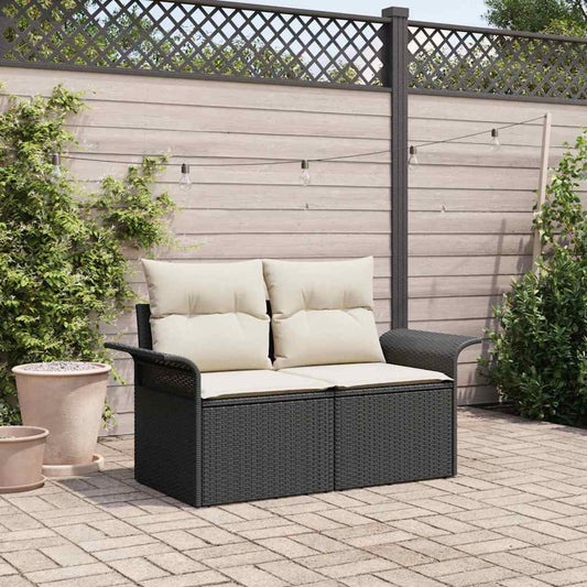 Zahradní sofa s polštářem Černá 141 x 62 x 69 cm polyratan