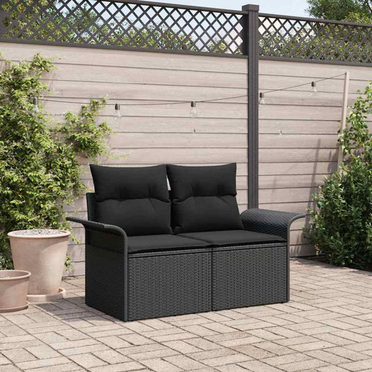 Zahradní sofa s polštářem Černá 141 x 62 x 69 cm polyratan