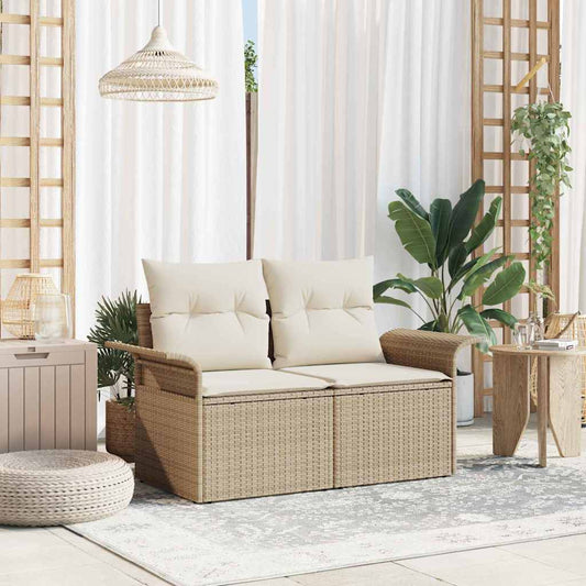 Zahradní sofa s polštářem Béžová 141 x 62 x 69 cm polyratan