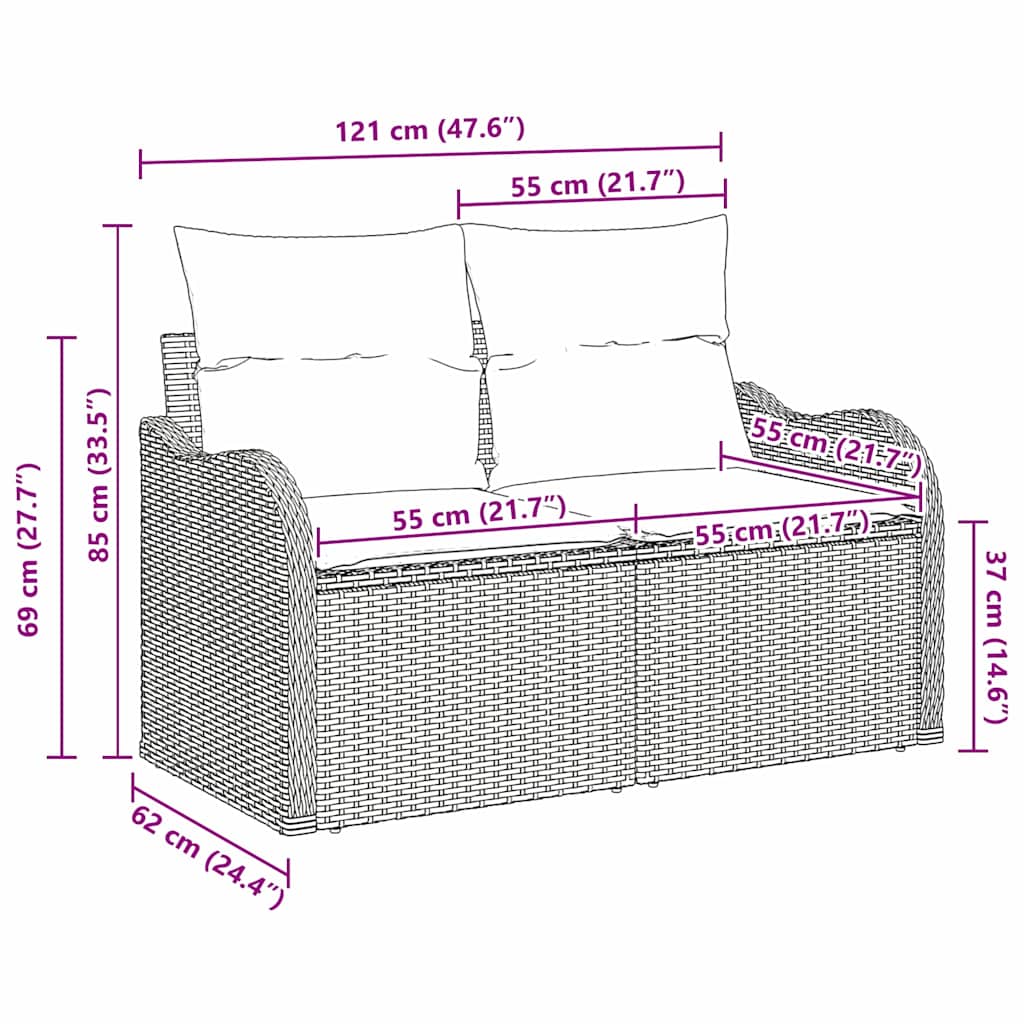 Zahradní sofa s polštářem Béžová 121 x 62 x 69 cm polyratan