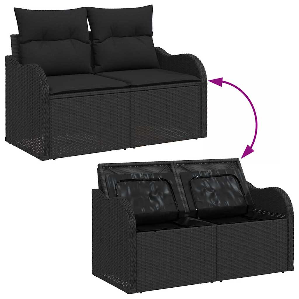 Zahradní sofa s polštářem Černá 121 x 62 x 69 cm polyratan