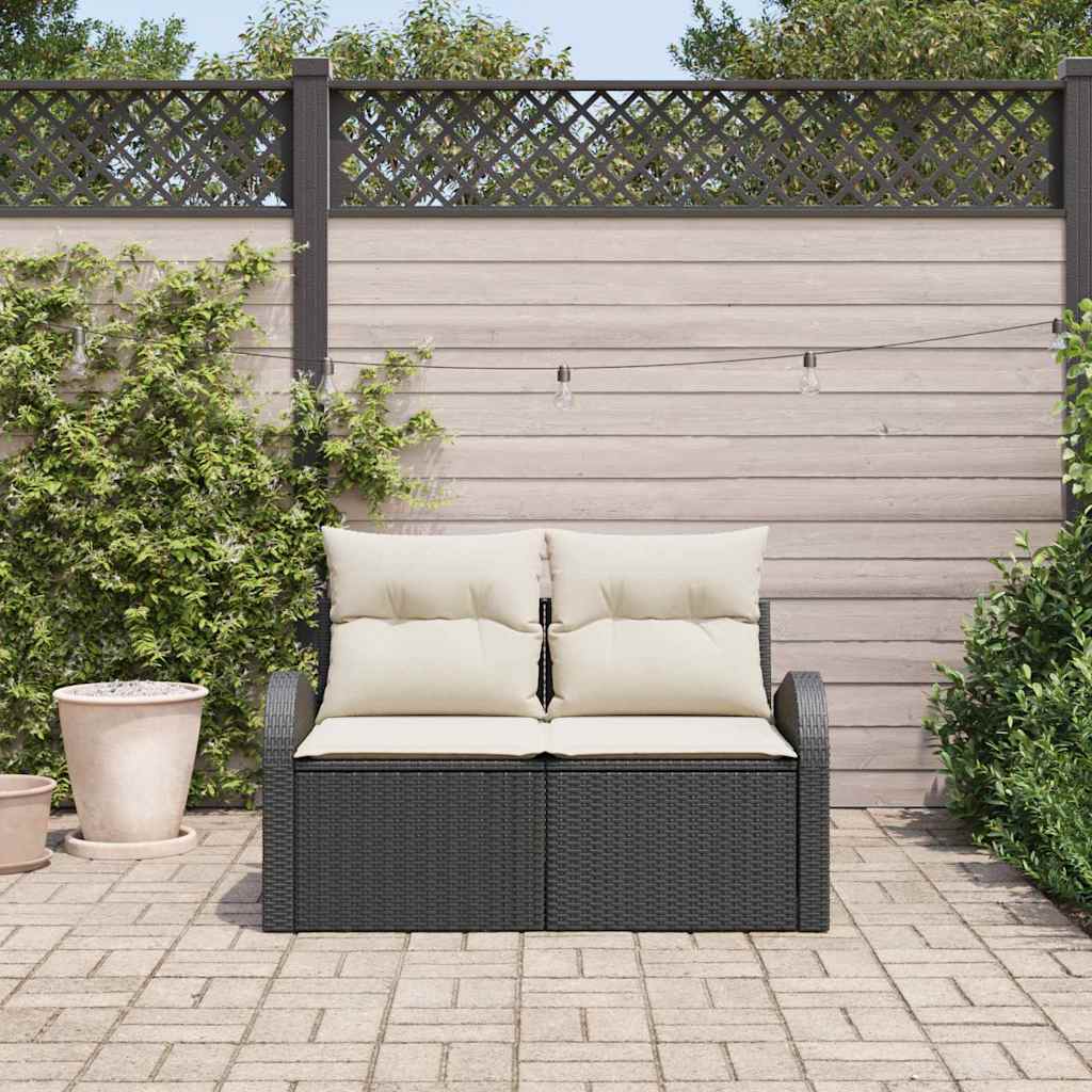 Zahradní sofa s polštářem Černá 124 x 62 x 69cm polyratan