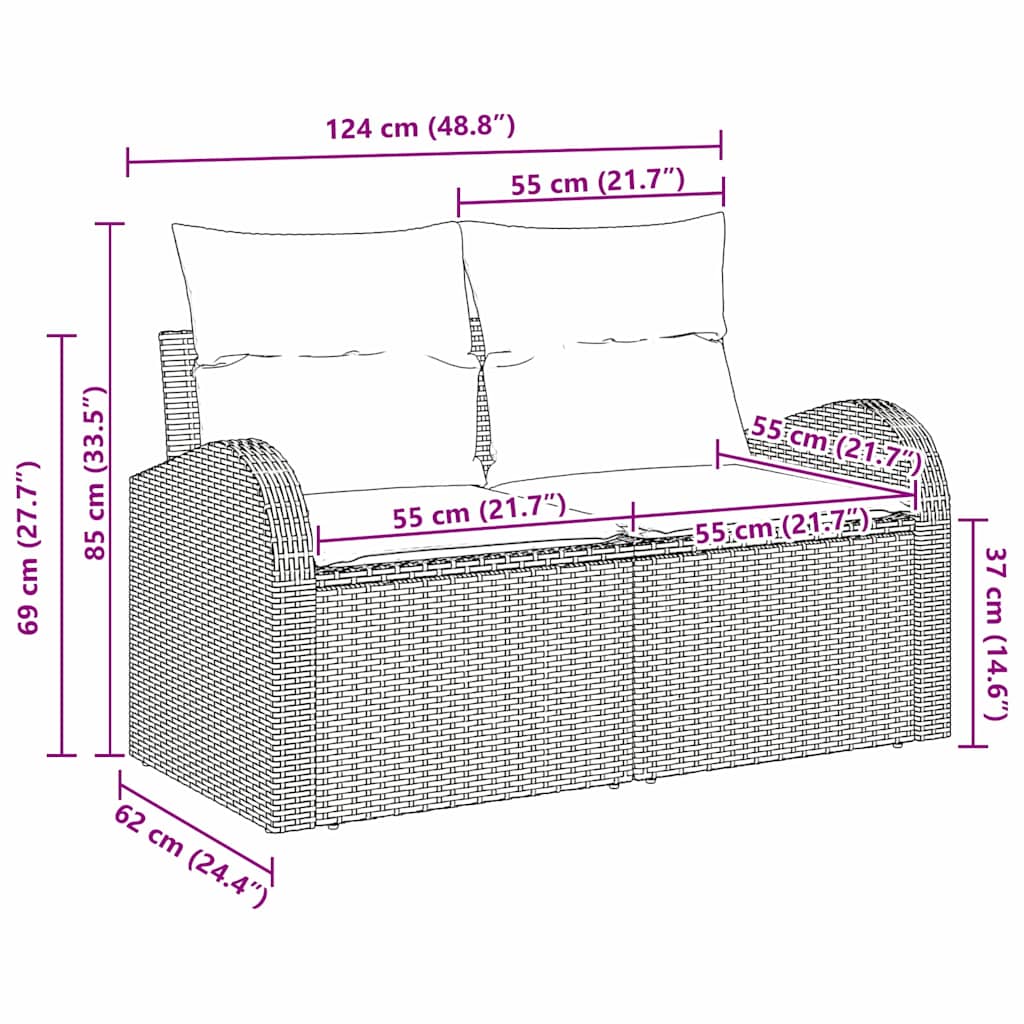 Zahradní sofa s polštářem Béžová 124 x 62 x 69cm polyratan