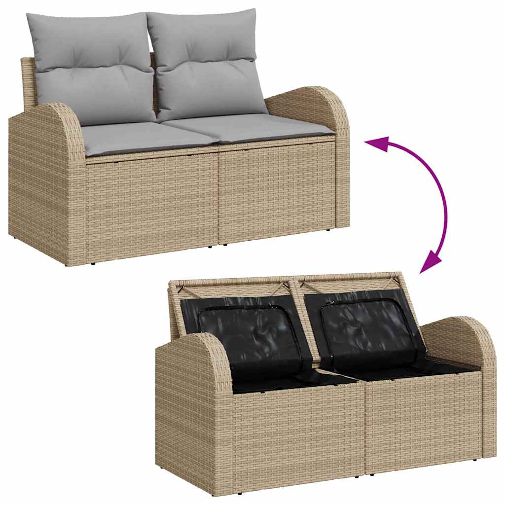 Zahradní sofa s polštářem Béžová 124 x 62 x 69cm polyratan