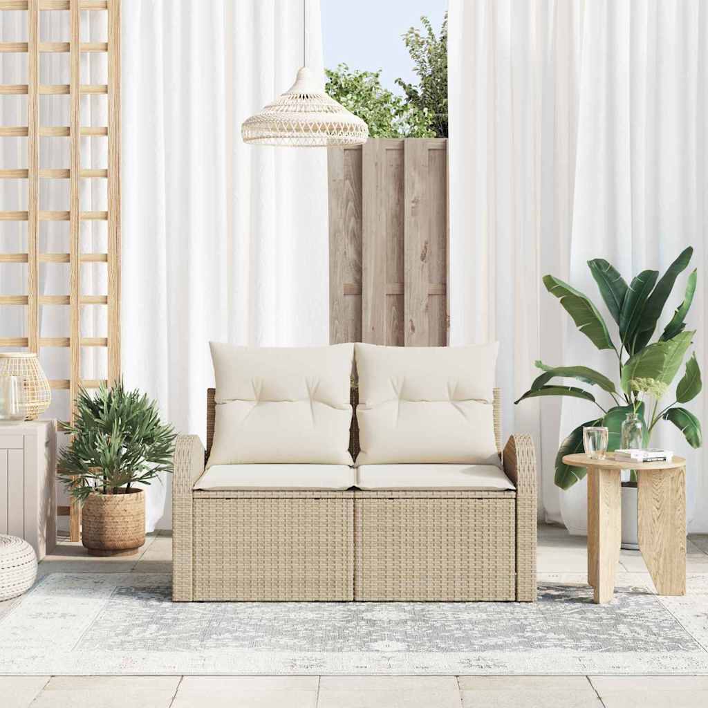Zahradní sofa s polštářem Béžová 124 x 62 x 69cm polyratan