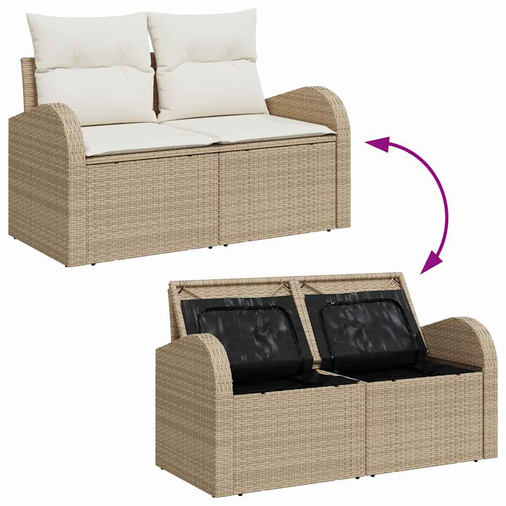 Zahradní sofa s polštářem Béžová 124 x 62 x 69cm polyratan