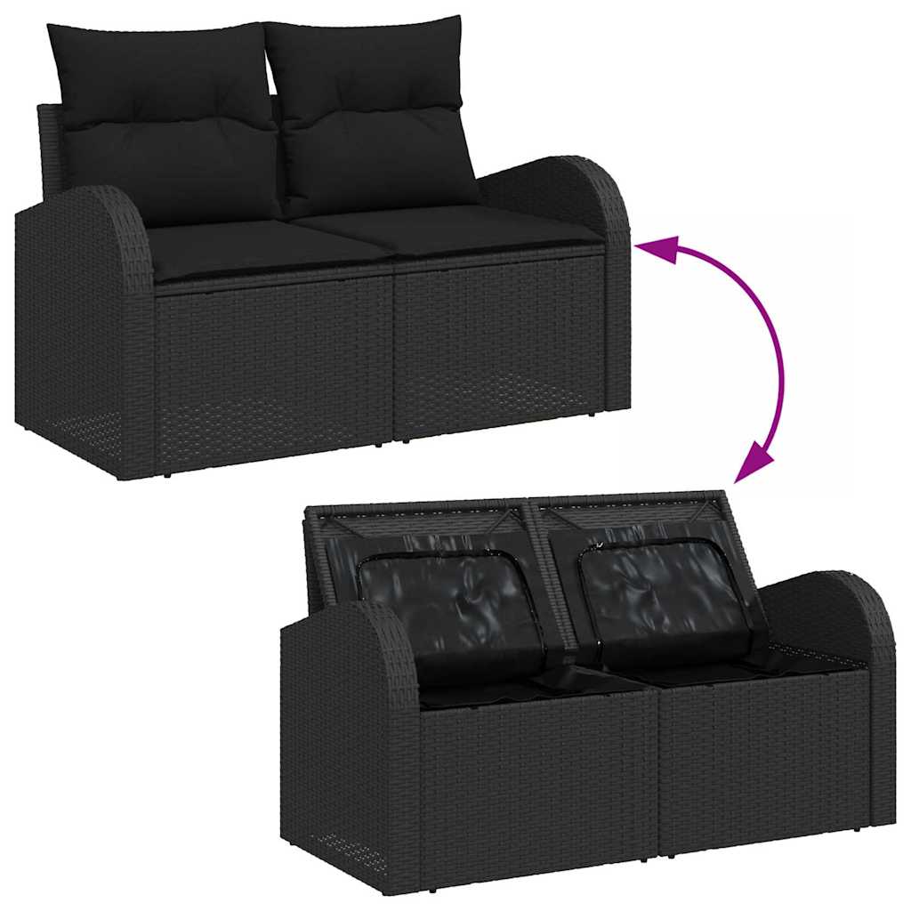 Zahradní sofa s polštářem Černá 124 x 62 x 69cm polyratan