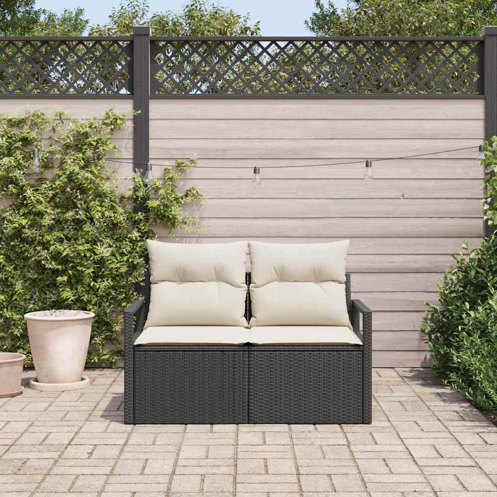 Zahradní sofa s polštářem Černá 120 x 62 x 69cm polyratan