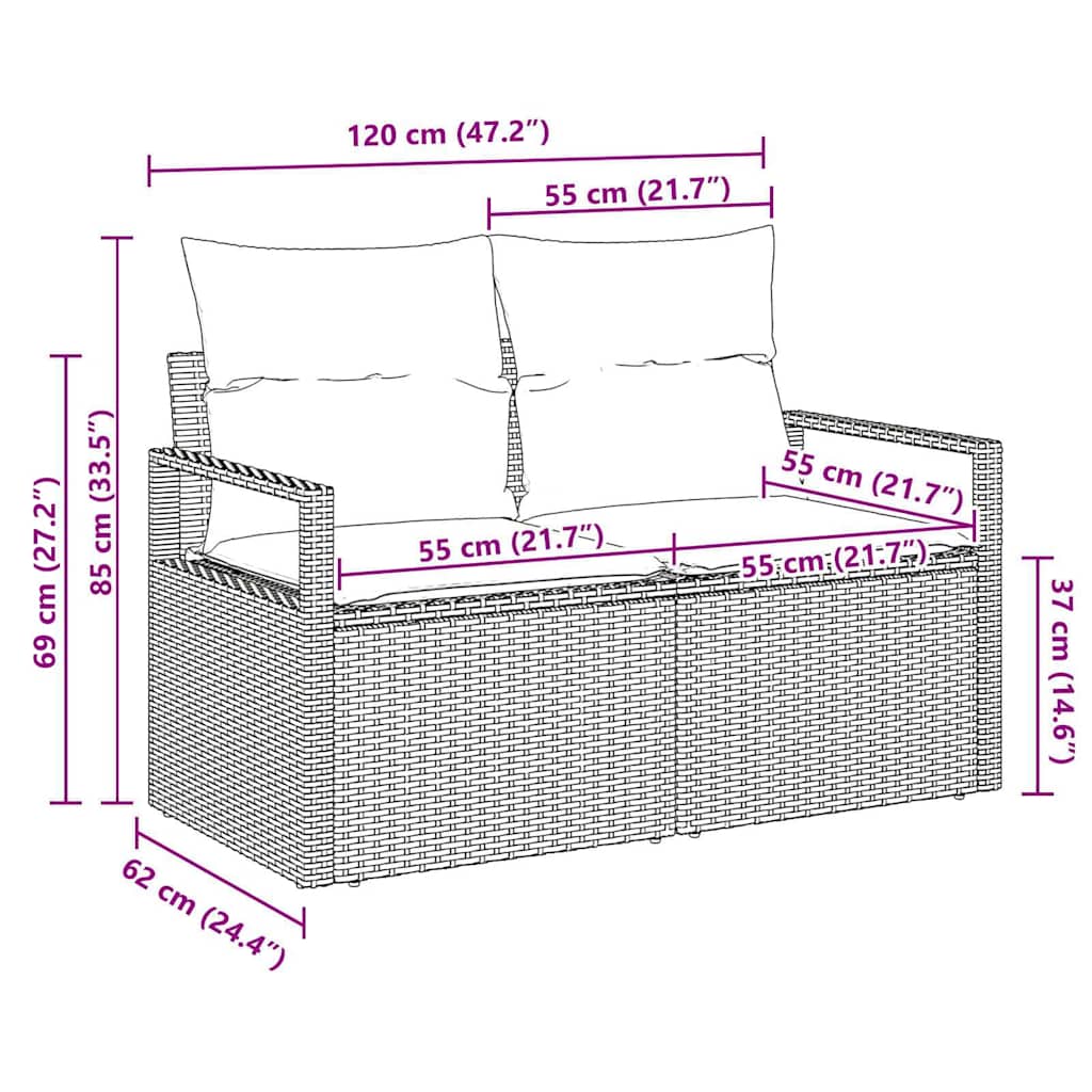 Zahradní sofa Hnědá 120 x 62 x 69cm polyratan