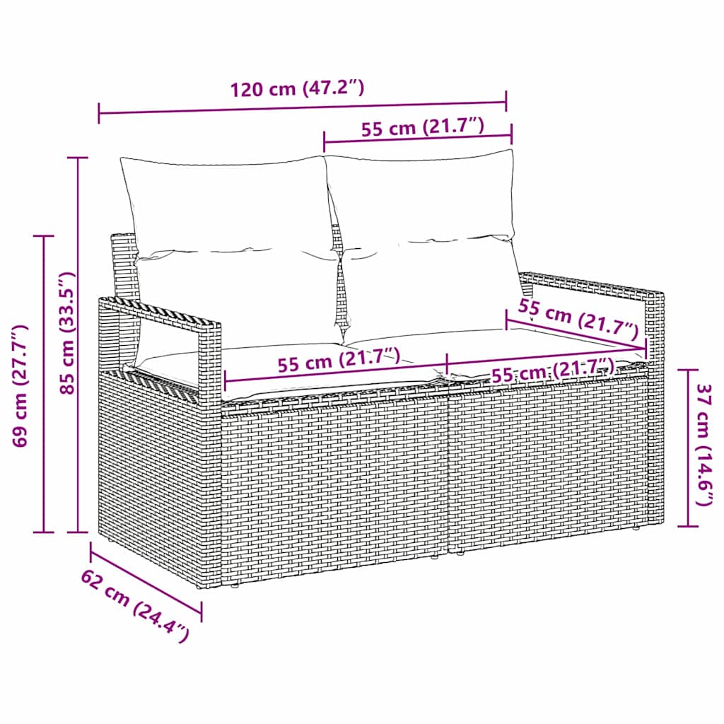 Zahradní sofa s polštářem Šedá 120 x 62 x 69cm polyratan
