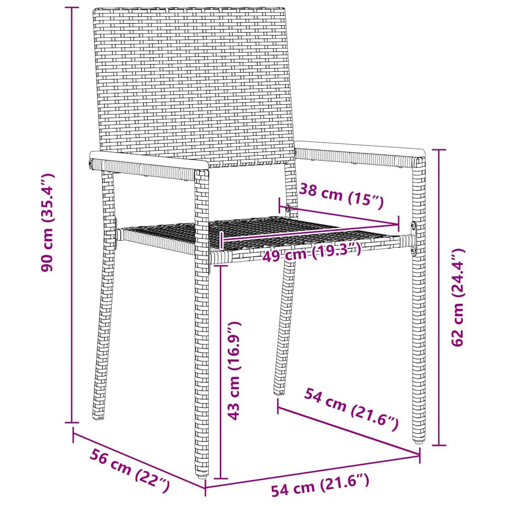 Zahradní stohovatelné židle 2 pcs Černá a hnědá