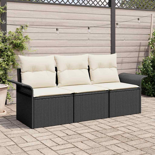 Sada zahradních pohovek 3 pcs Černá 196 x 62 x 85 cm polyratan
