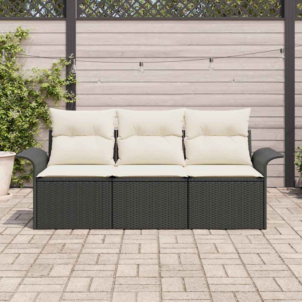 Sada zahradních pohovek 3 pcs Černá 196 x 62 x 85 cm polyratan