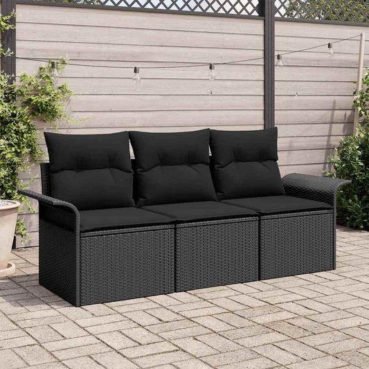 Sada zahradních pohovek 3 pcs Černá 196 x 62 x 85 cm polyratan