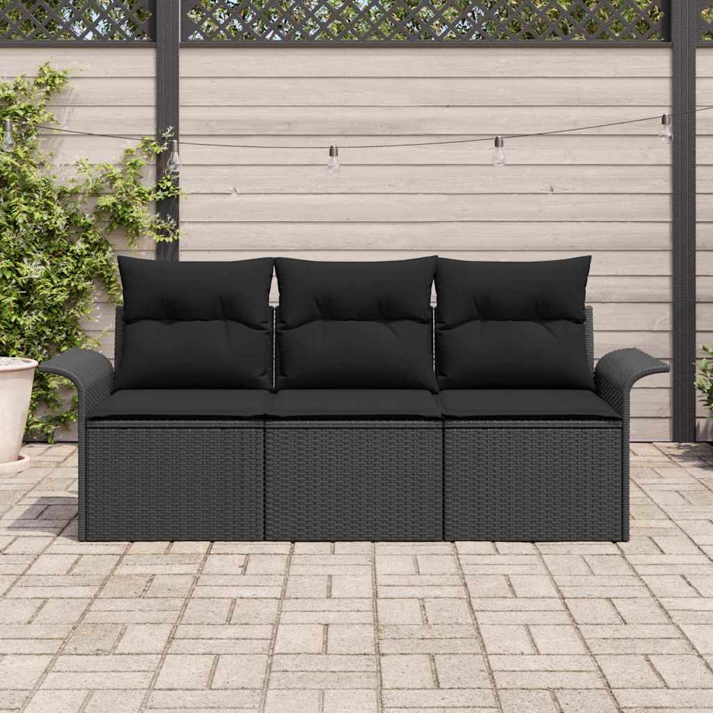 Sada zahradních pohovek 3 pcs Černá 196 x 62 x 85 cm polyratan