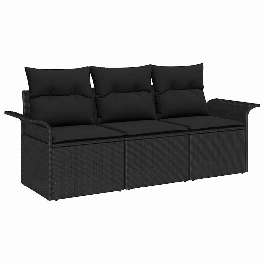 Sada zahradních pohovek 3 pcs Černá 196 x 62 x 85 cm polyratan