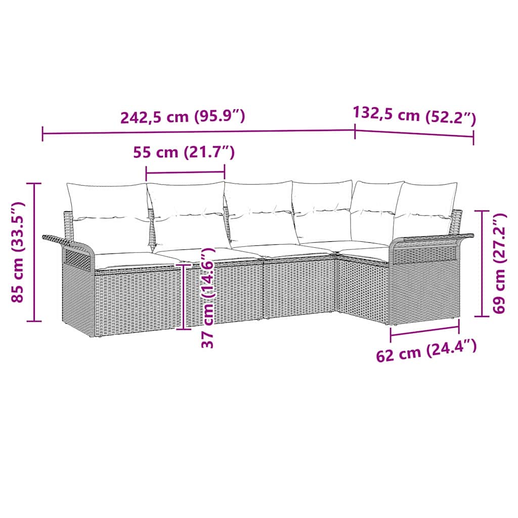 Sada zahradních pohovek 5 pcs 242.5 x 132.5 x 85 cm Poly ratan