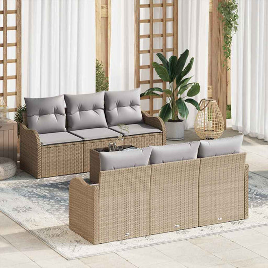 Sada zahradních pohovek 7 pcs Béžová 55 x 55 x 37 cm Poly ratan