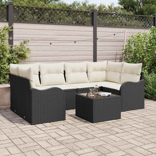 Sada zahradních pohovek 7 pcs Černá 55 x 55 x 37 cm Poly ratan