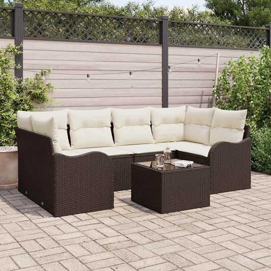 Sada zahradních pohovek 7 pcs Hnědá 55 x 55 x 37 cm Poly ratan