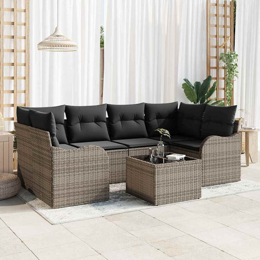 Sada zahradních pohovek 7 pcs Šedá 55 x 55 x 37 cm Poly ratan