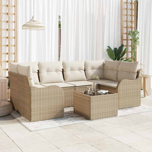 Sada zahradních pohovek 7 pcs Béžová 55 x 55 x 37 cm Poly ratan